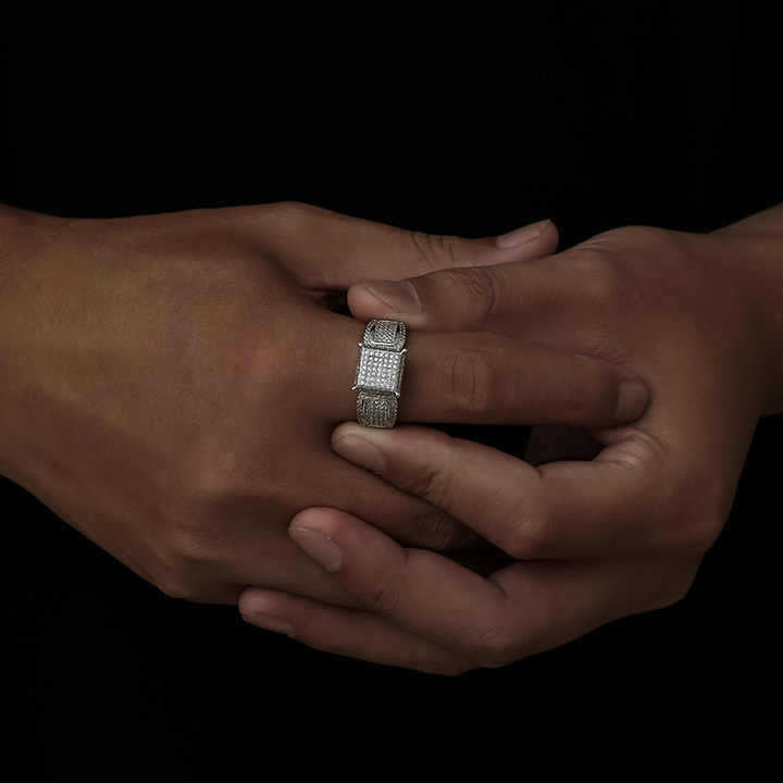 Iced Out Square Cubic Zirconia Ring for Men in Gold or Silver Tone product image