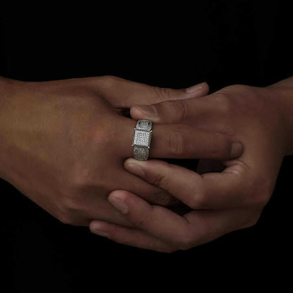 Iced Out Square Cubic Zirconia Ring for Men in Gold or Silver Tone