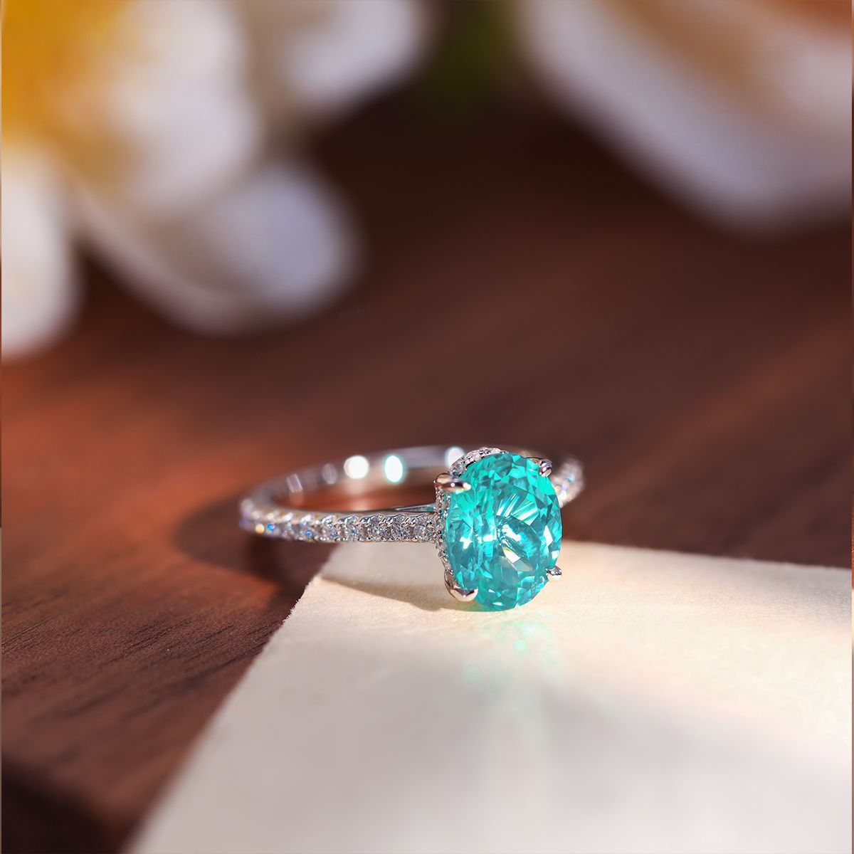 Oval Blue Green Ring, 18k Gold Plated Promise Ring, 925 Silver Band, Viral Gift Ring product image