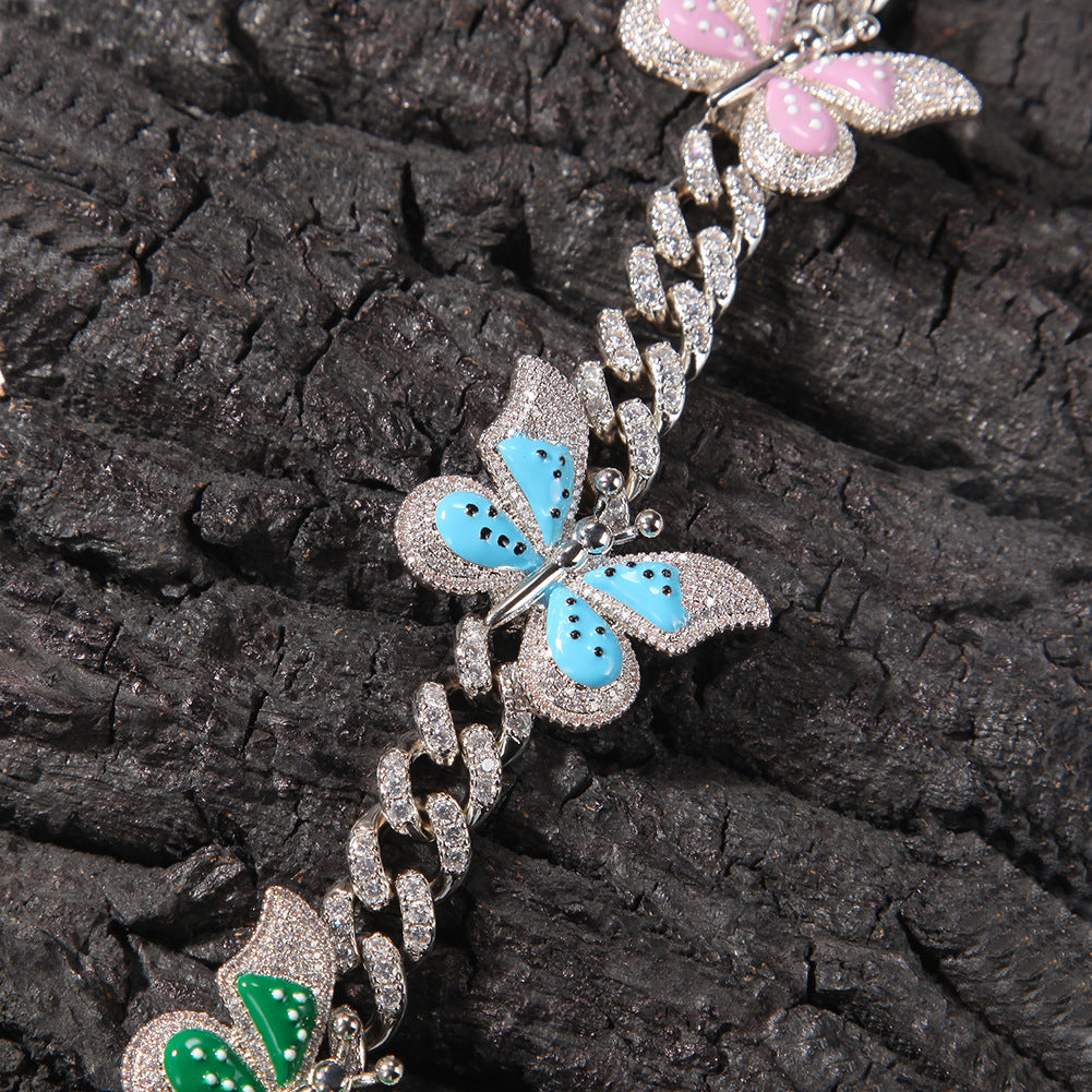 Butterfly Charm Chain Necklace for Women - Silver Plated Statement Pendant Necklace with Blue or Mixed Color Butterflies