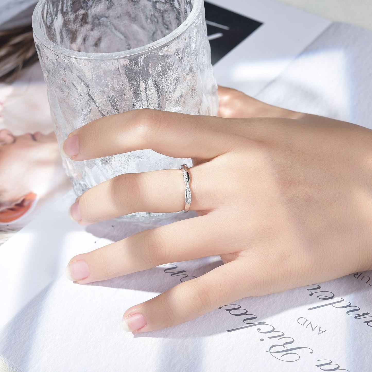 Moissanite Twist Crossover Ring for Women, Elegant Stacking Wedding Ring product image