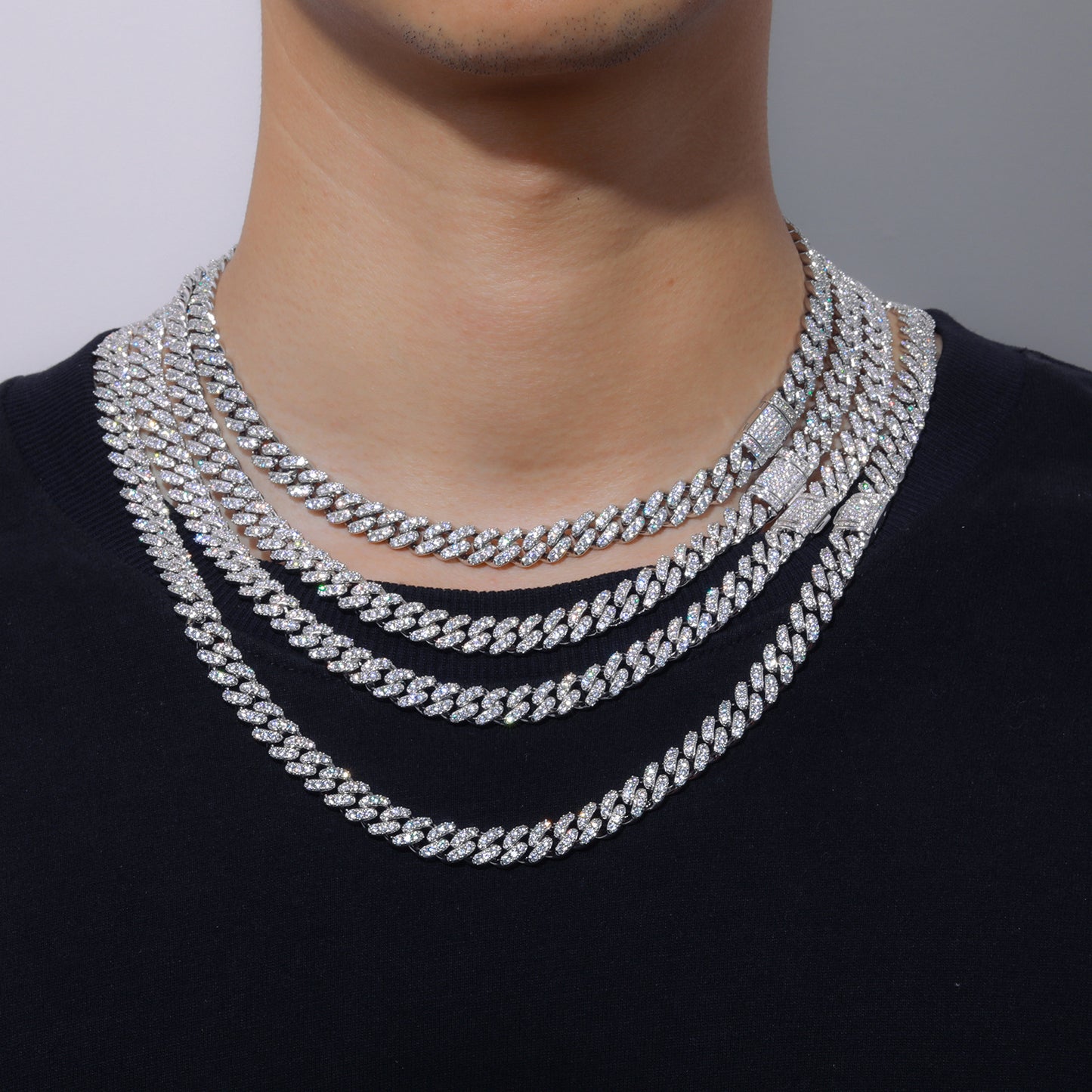 10mm Double Row Iced Out Cuban Link Chain Necklace Bracelet for Men and Women product image