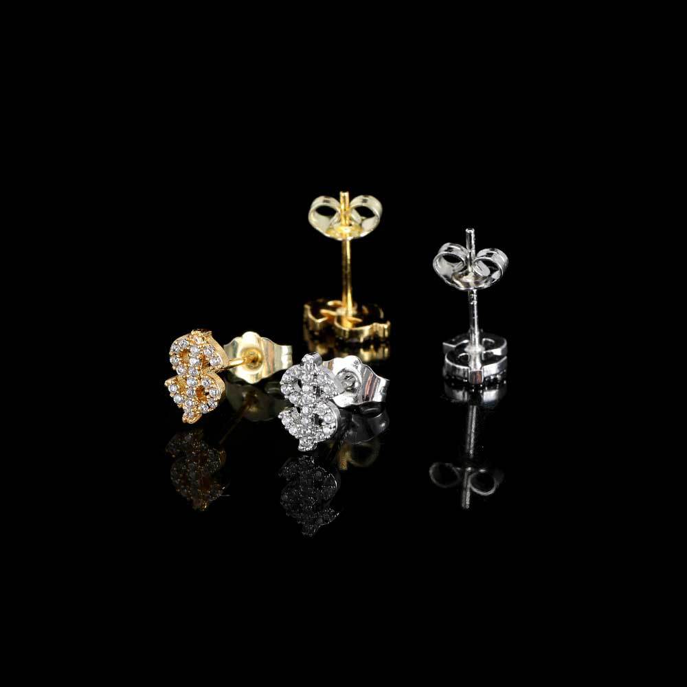 Dollar Sign CZ Stud Hip Hop Earrings with Copper Base - EAR017 product image