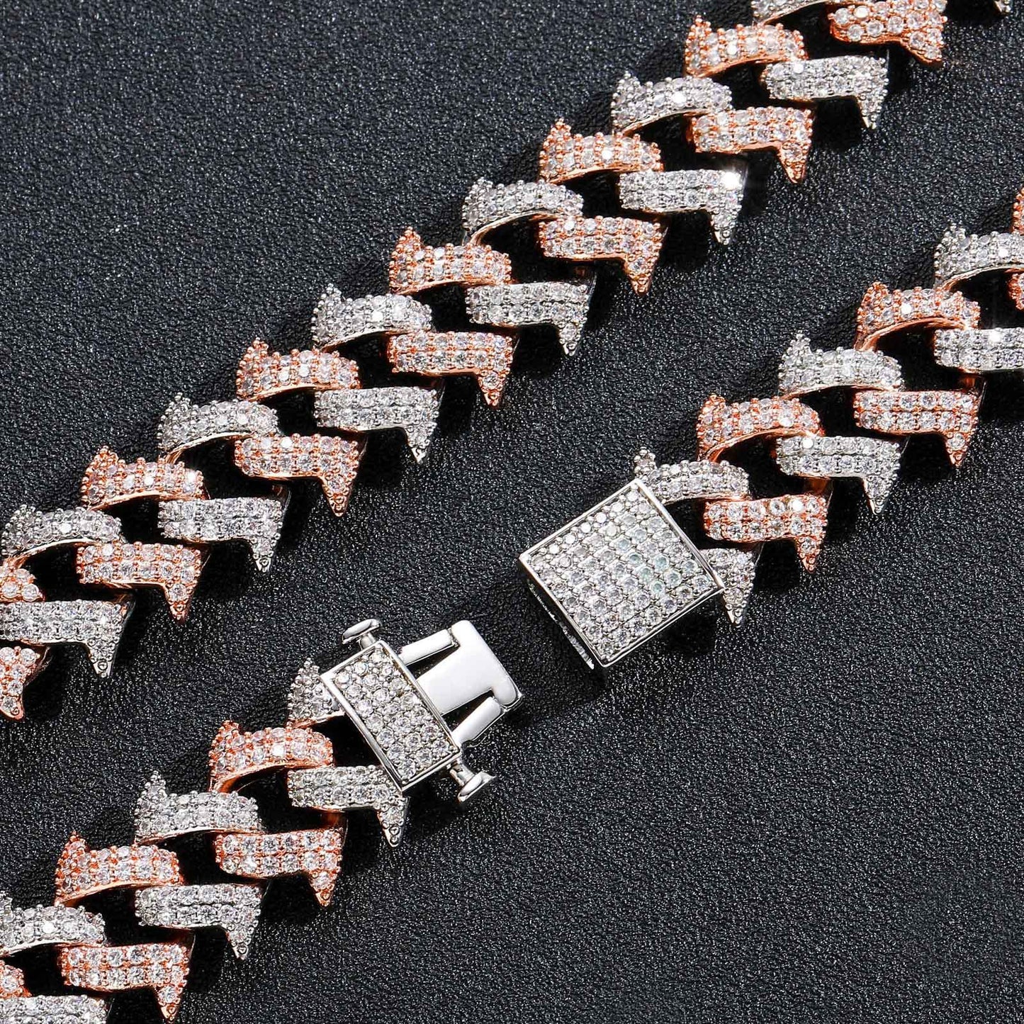 Hip Hop Cuban Link Thorn Spike Copper Bracelet for Men