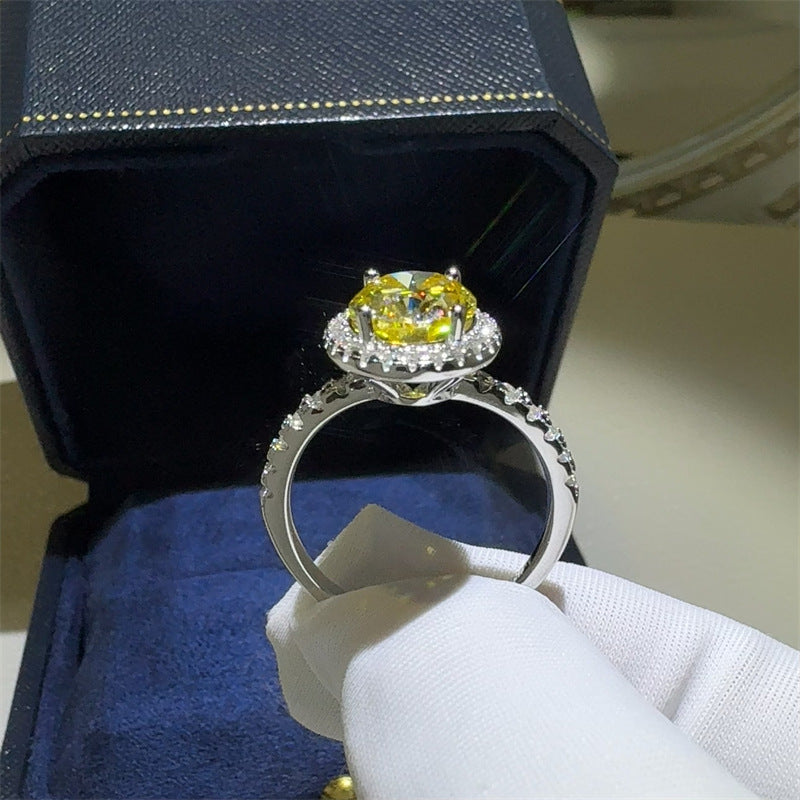 Oval Yellow Moissanite Halo Ring for Women, VVS1 Statement Engagement Ring product image