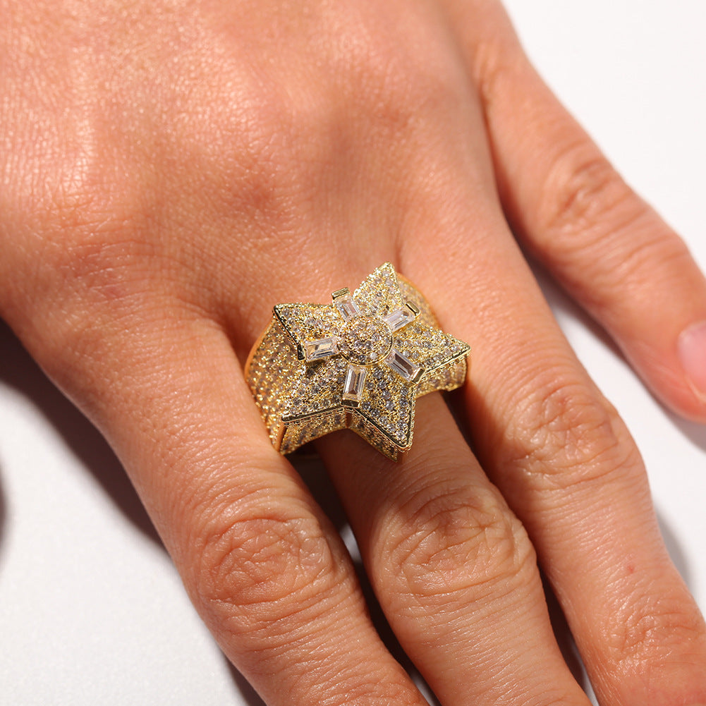 Unisex Hip Hop Star Ring with Cubic Zirconia - Gold or Silver Statement Ring product image