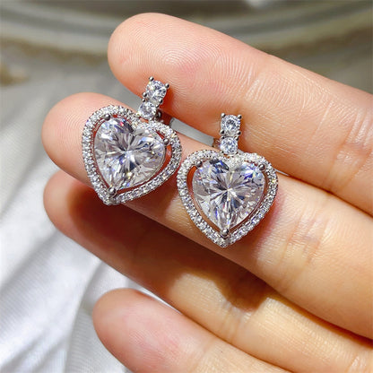 Heart Moissanite Halo Stud Earrings - 10 Carat D Color Heart Earrings for Wedding, Evening & Gift Giving