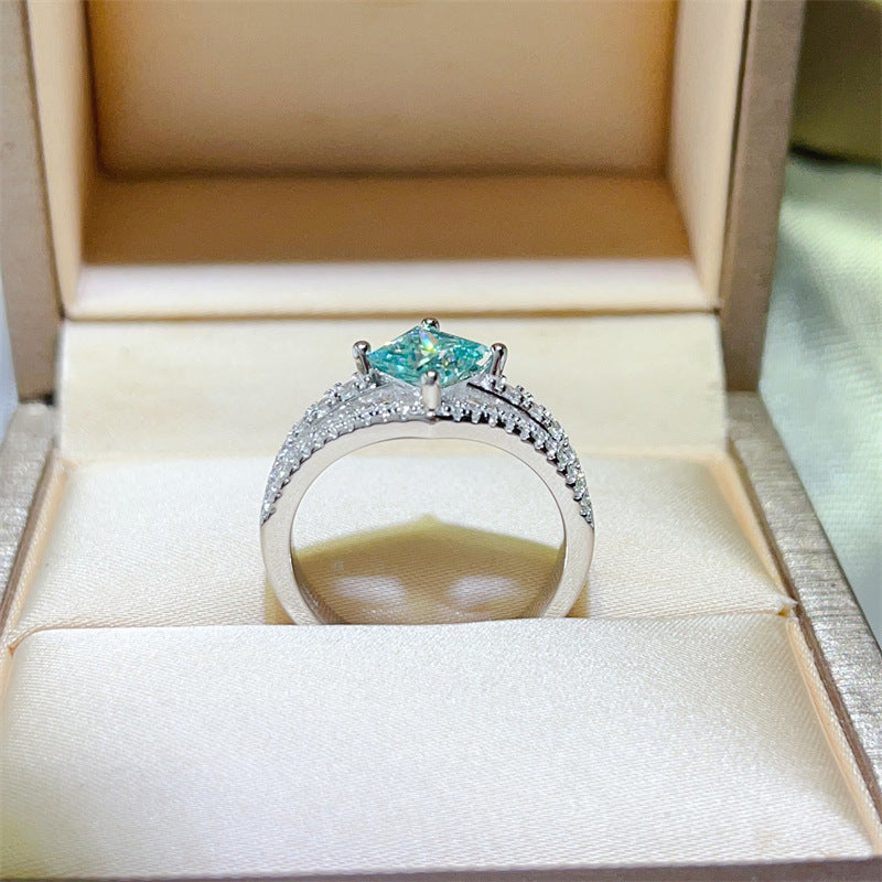 Green Princess Cut Moissanite Halo Ring for Women, 1 Carat Engagement Ring Style product image