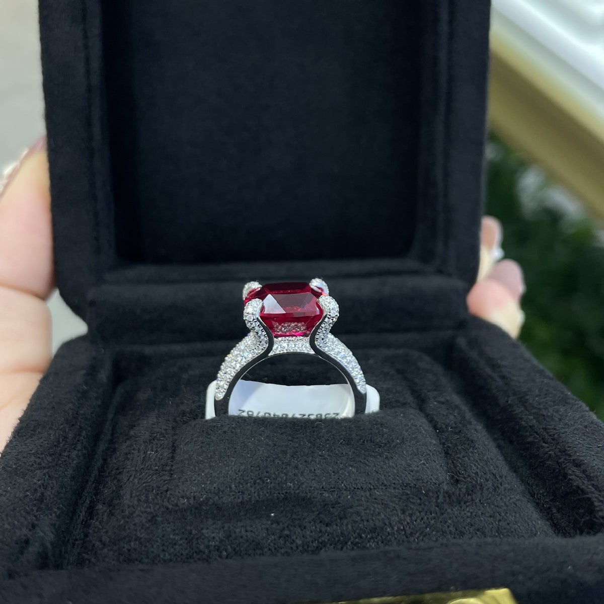 Cushion Cut Lab Created Ruby Ring for Women, Geometric Statement Cocktail Ring product image