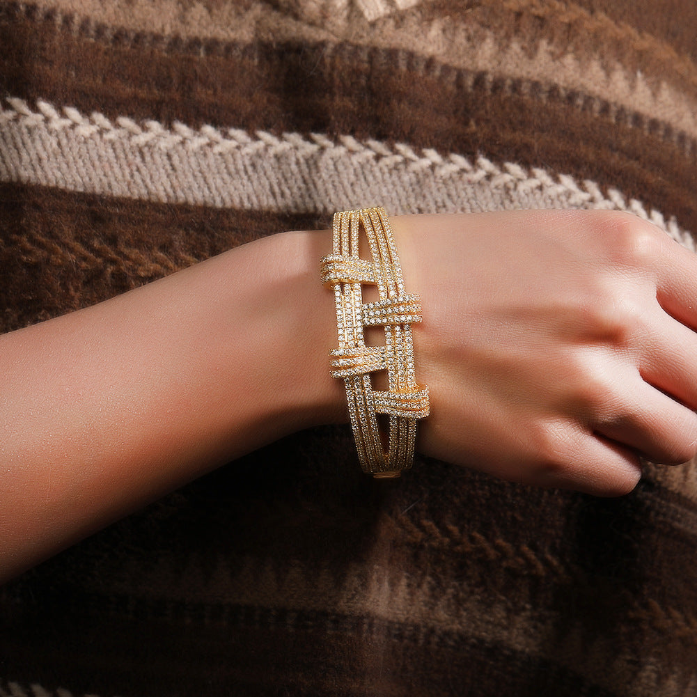 Statement Cubic Zirconia Line Bangle Bracelet for Women in Gold or Silver Tone