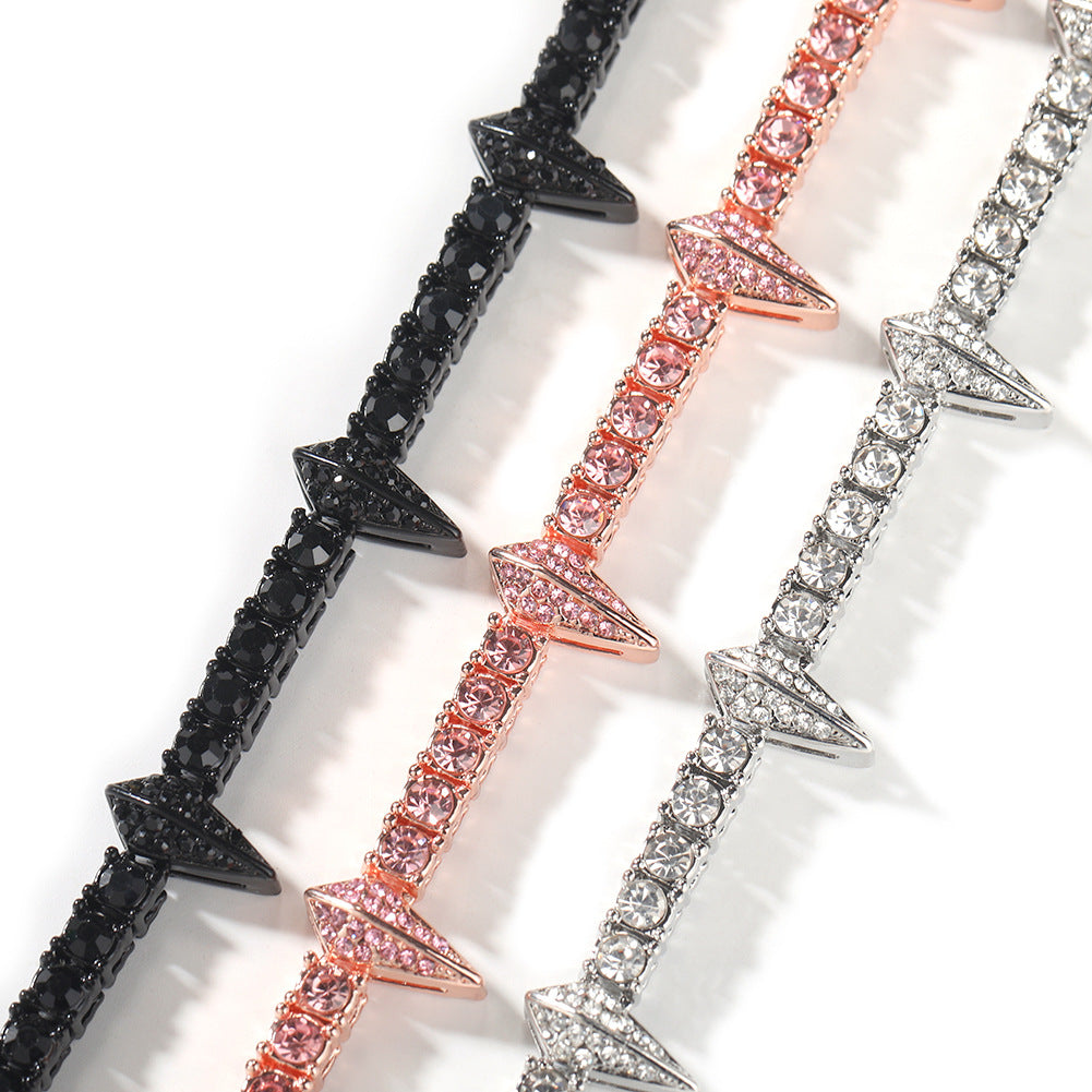 Unisex Iced Spike Tennis Bracelet - Silver Plated Alloy Statement Chain Bracelet