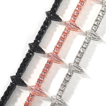 Unisex Iced Spike Tennis Bracelet - Silver Plated Alloy Statement Chain Bracelet