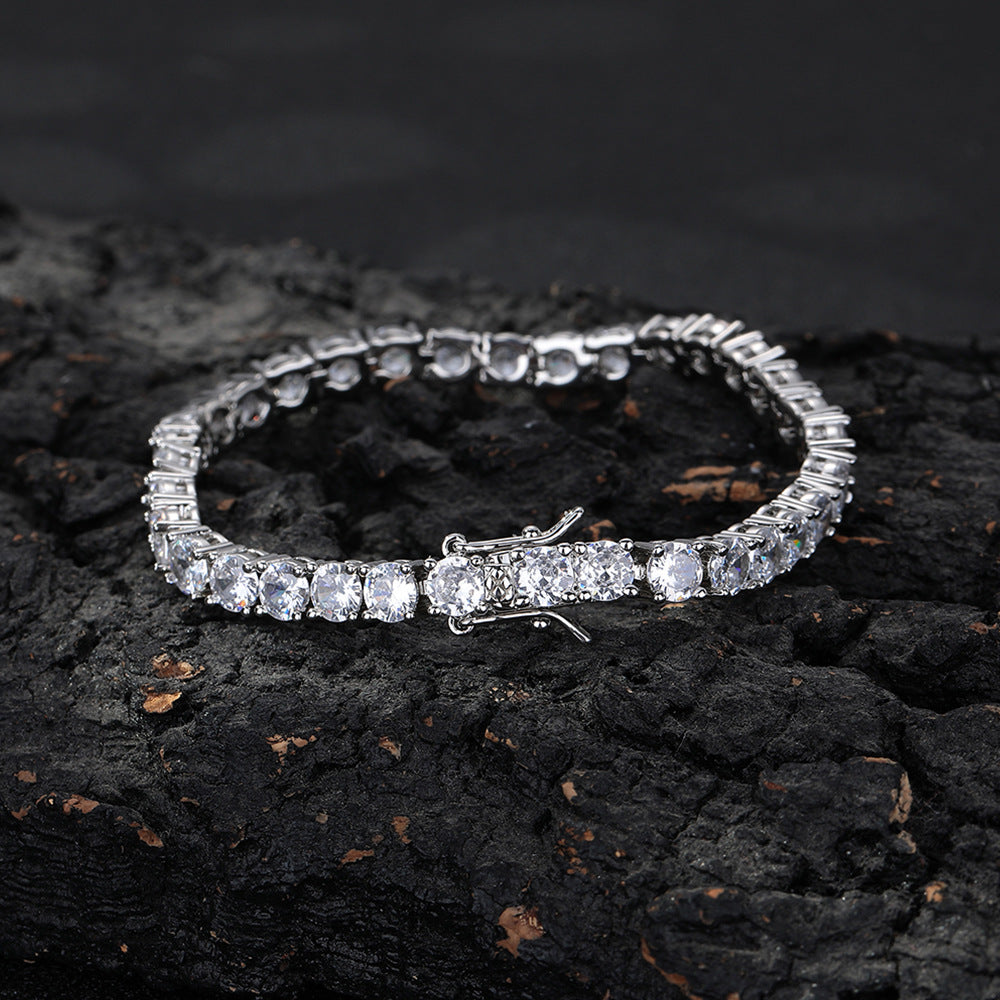 Tennis Chain Bracelet with Zircon Stones, Unisex Hip Hop Link Bracelet, 2MM-5MM Width Options