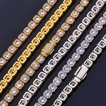 5 mm Square Halo CZ Tennis Hip Hop Necklace with Copper Base - CHA291