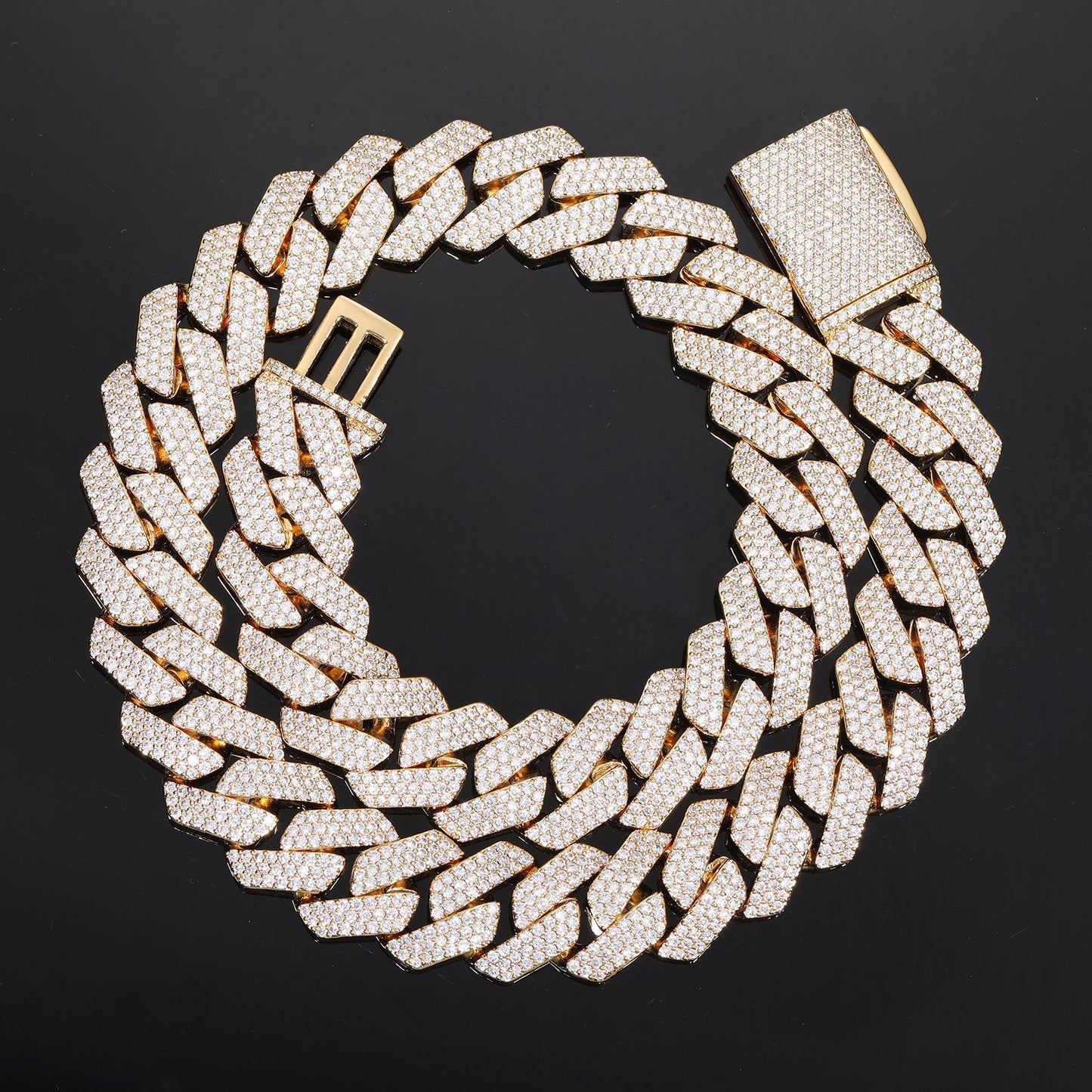 Iced Out Cuban Link Chain Necklace Bracelet Set in Gold or White Gold Tone product image
