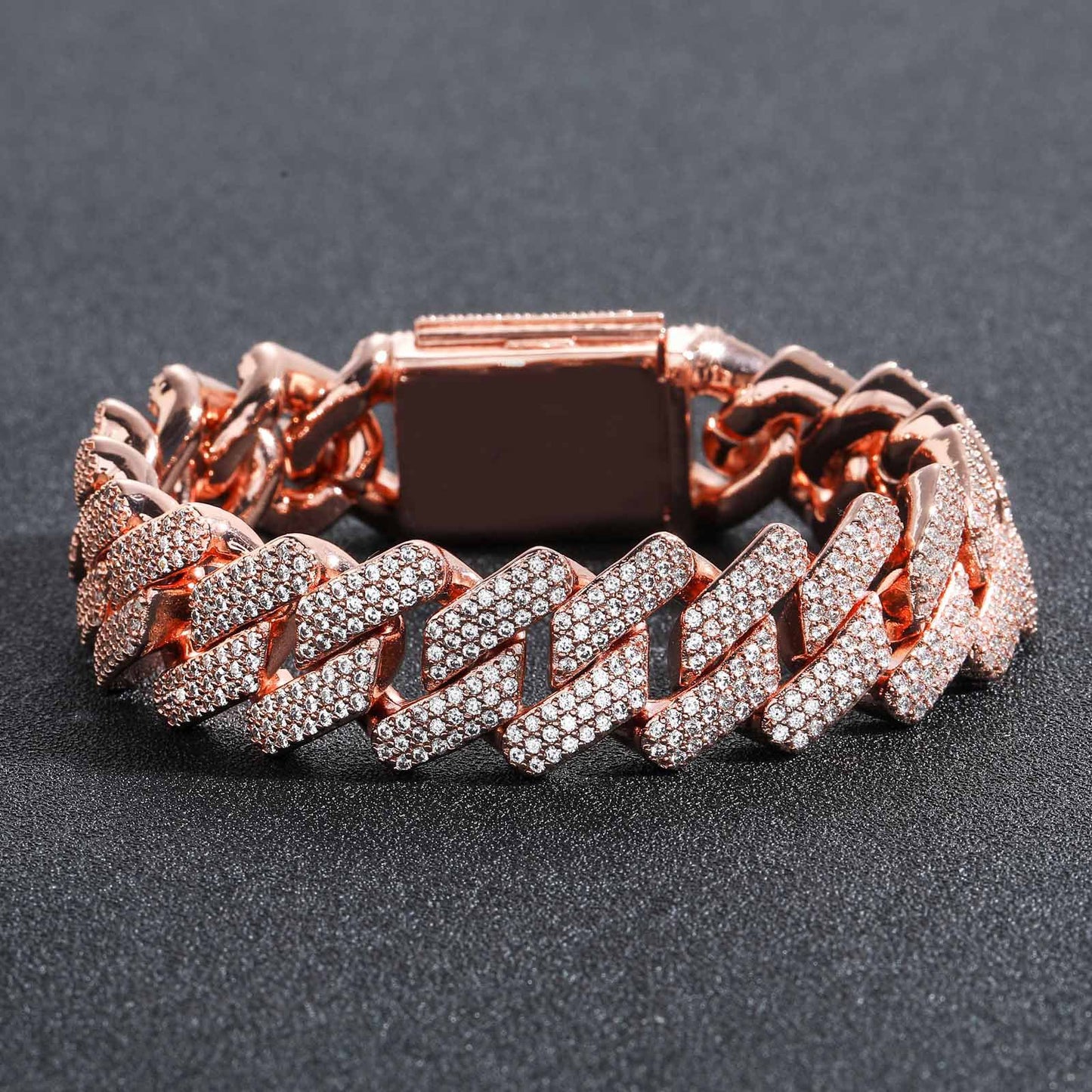 Hip Hop Minimalist Diamond Shape Cuban Link Copper Bracelet for Men