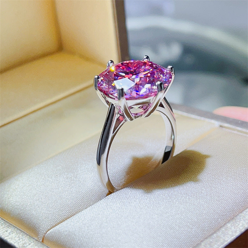 Pink Moissanite Ring for Women, 5 Carat or 10 Carat Round Solitaire Engagement Ring, Six-Prong Statement Ring product image