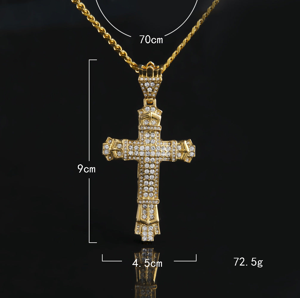 Iced Cross Pendant Necklace with Cuban Chain for Men & Women – Gold or Silver Statement Hip Hop Chain