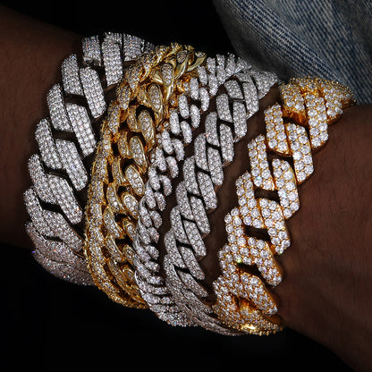20mm Pavé Geometric Cuban Link Bracelet, Four-Row Zircon Bangle for Men and Women