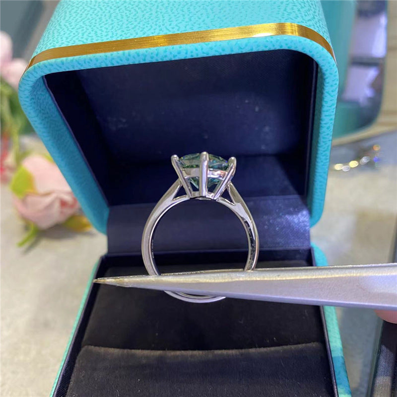 Green Moissanite Solitaire Ring, Six-Prong Round Stone, Sizes 9-19 product image