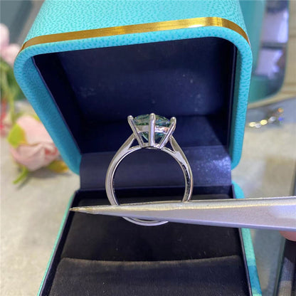 Green Moissanite Solitaire Ring, Six-Prong Round Stone, Sizes 9-19