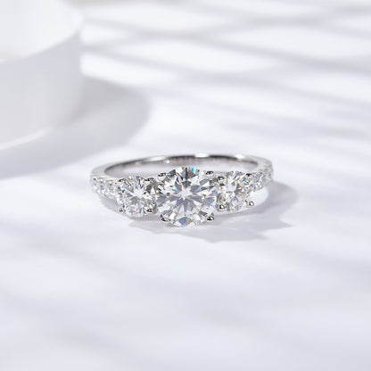 Three-Stone Moissanite Ring, 18K Gold-Finish Women’s Engagement Ring