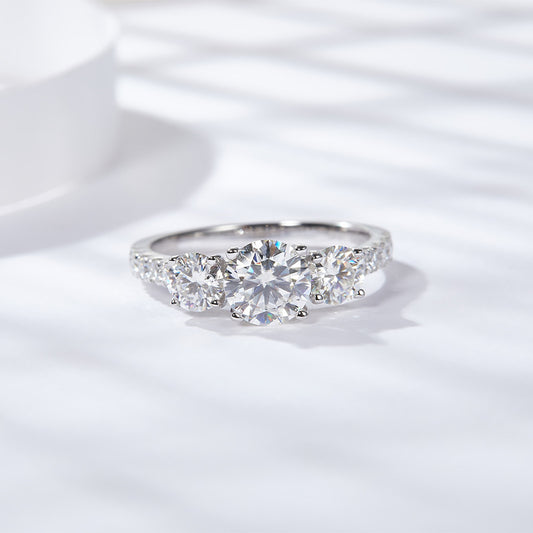 Three-Stone Moissanite Ring, 18K Gold-Finish Women’s Engagement Ring alternate product image