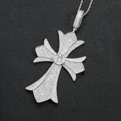 Hip Hop Vintage Cross Floral Copper Pendant Necklace for Men and Women