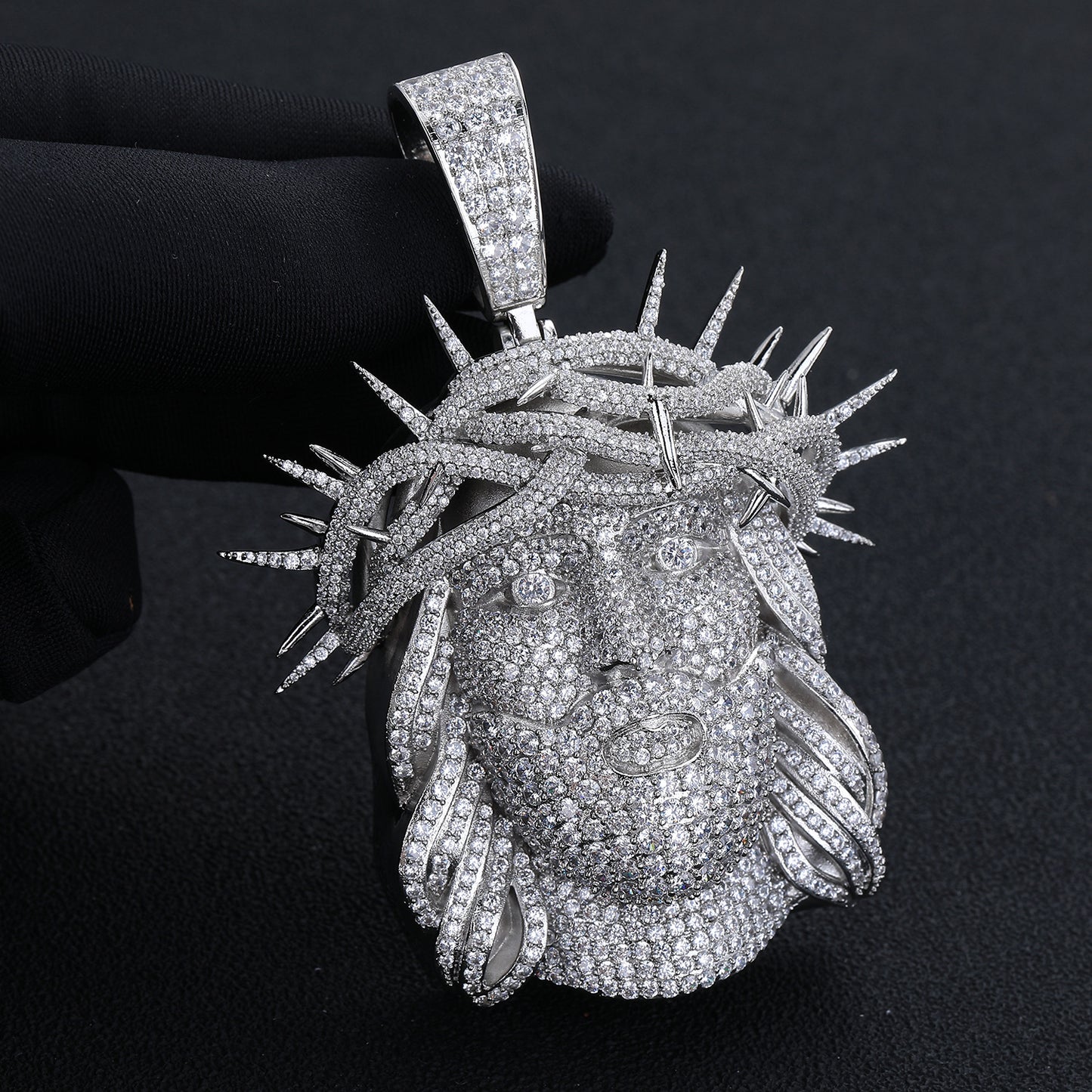 Hip Hop Cartoon Portrait Pendant Necklace, Flooded Zircon Rope Chain