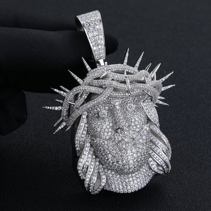 Hip Hop Cartoon Portrait Pendant Necklace, Flooded Cubic Zirconia Rope Chain