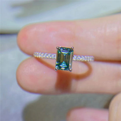 Moissanite Ring for Women, Heart Emerald Cut and Princess Cut Halo Band Ring Gift
