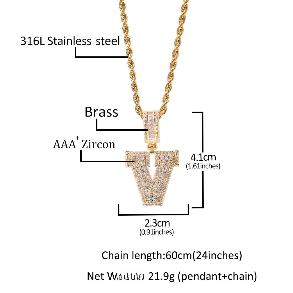 Personalized Initial Letter Pendant Necklace with Cubic Zirconia Twist Chain - Gold, Silver & Rose Gold Alphabet and Number Necklace