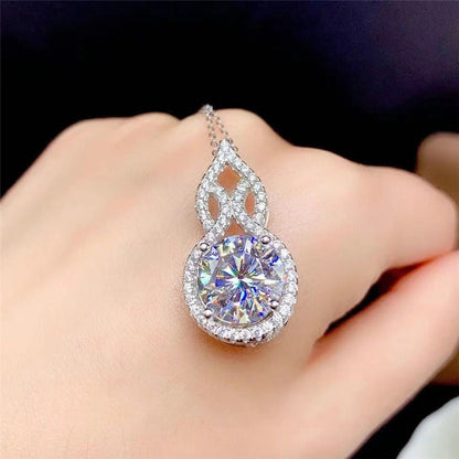 Moissanite Gourd Pendant Necklace for Women, D Color VVS1 Halo Pendant, 1 Carat or 2 Carat