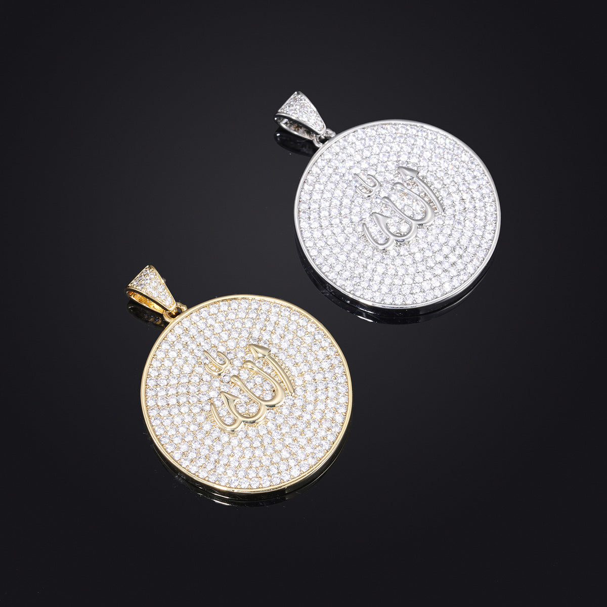 Arabic Calligraphy Zircon Pendant Necklace, Round Rope Chain Hip Hop Jewelry product image