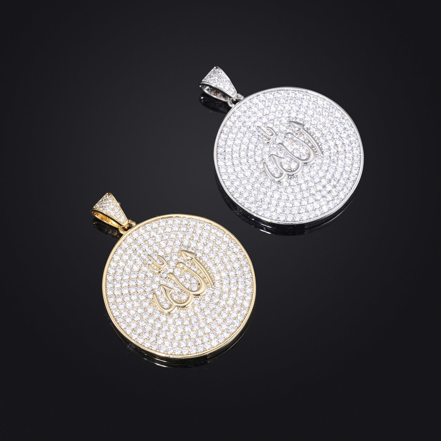 Arabic Calligraphy Zircon Pendant Necklace, Round Rope Chain Hip Hop Jewelry product image