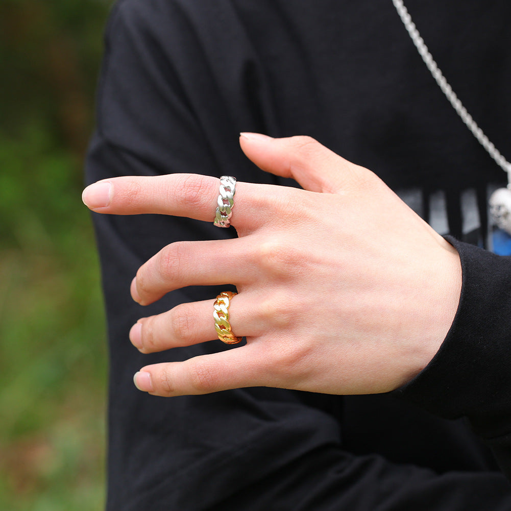 Unisex Cuban Link Chain Ring in Gold or Silver Tone – Trendy Hip Hop Statement Stackable Band product image