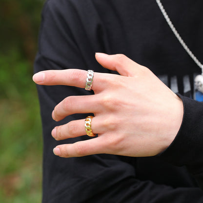 Unisex Cuban Link Chain Ring in Gold or Silver Tone – Trendy Hip Hop Statement Stackable Band