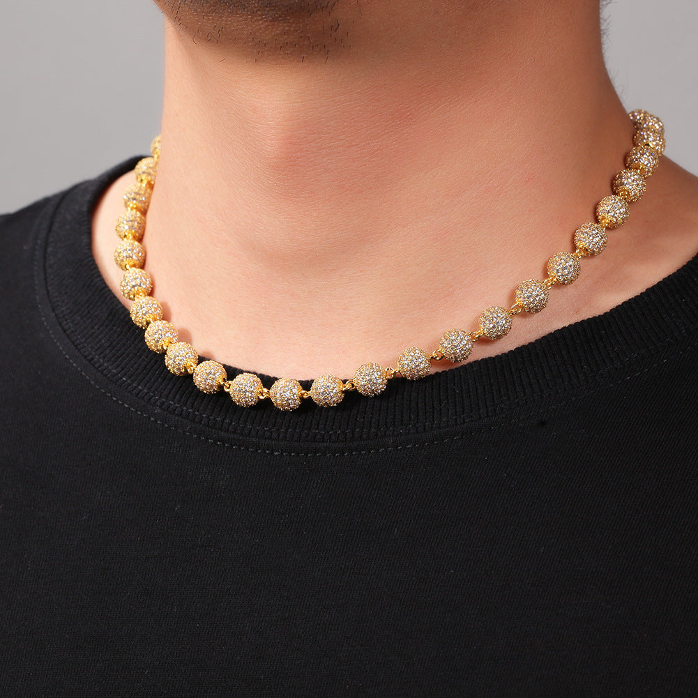Iced Out Cubic Zirconia Beaded Necklace Pendant Chain for Women & Men – Gold, Silver, White and Pink Stone Hip Hop Statement Jewelry