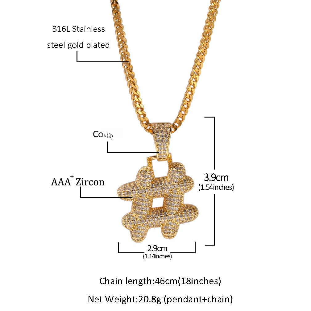 Iced Out Symbol Pendant Necklace with Cuban Twist Chain - Cubic Zirconia Hip Hop Statement Necklace for Women and Men
