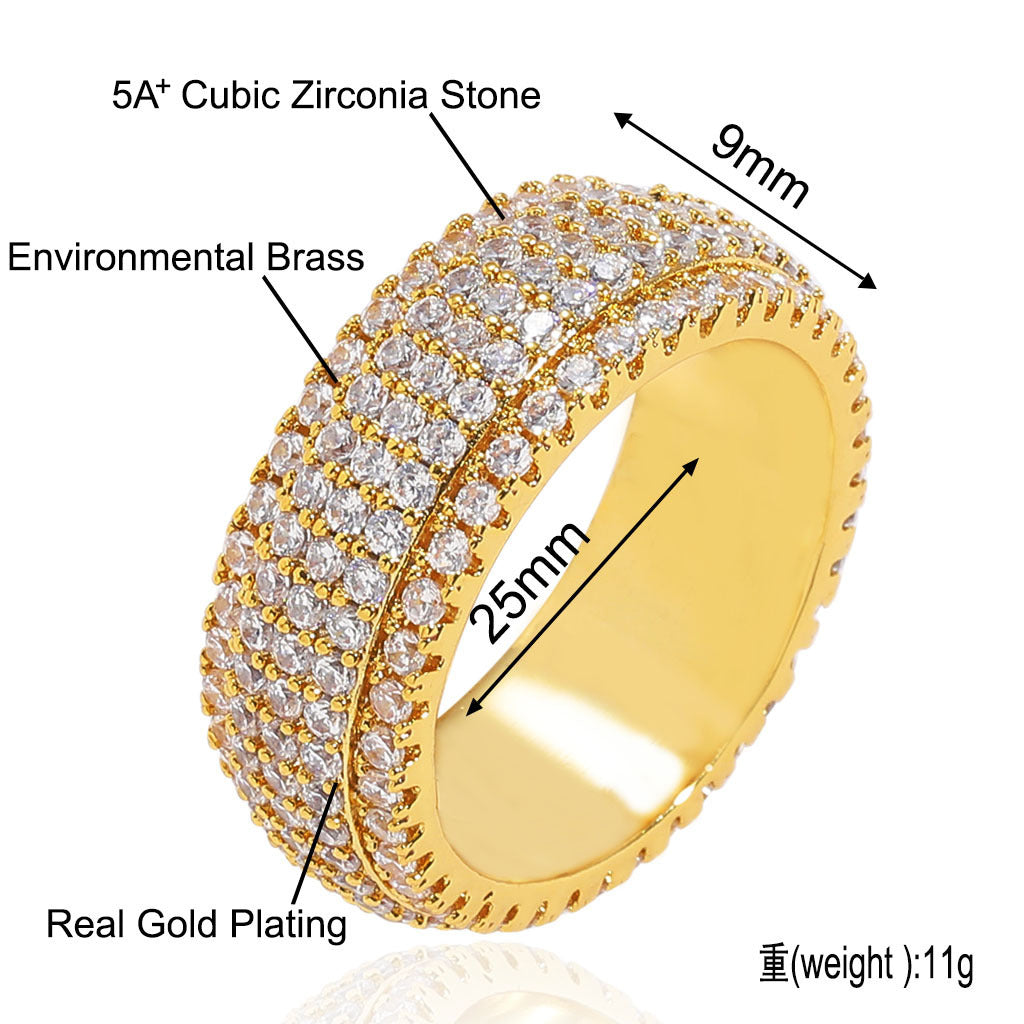 Hip Hop Minimalist Fashion Cubic Zirconia Ring for Men and Women