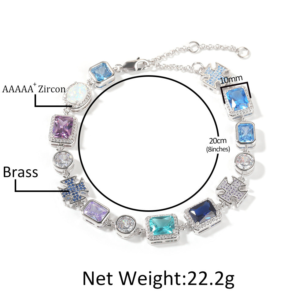 Unisex Geometric Crystal Chain Necklace & Bracelet Set in Gold or Silver Tone product image