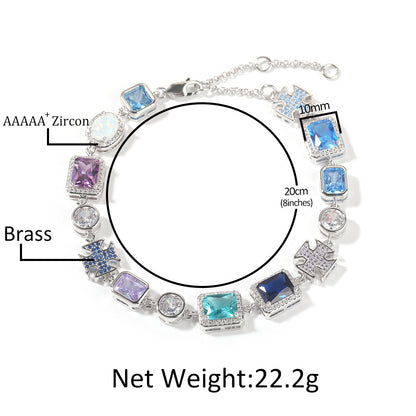 Unisex Geometric Crystal Chain Necklace & Bracelet Set in Gold or Silver Tone