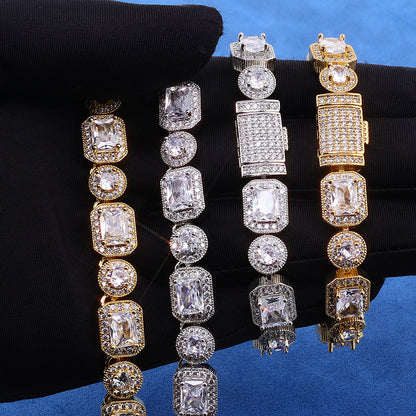 10 mm Mixed-Shape Halo CZ Link Hip Hop Necklace or Bracelet with Copper Base - CHA116