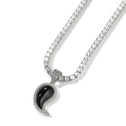 Asymmetrical Paisley Pendant Necklace with Cubic Zirconia Rope Chain for Women