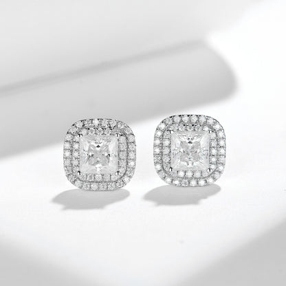 1 Carat Princess Cut Moissanite Stud Earrings, S925 Silver 18K Gold Plated