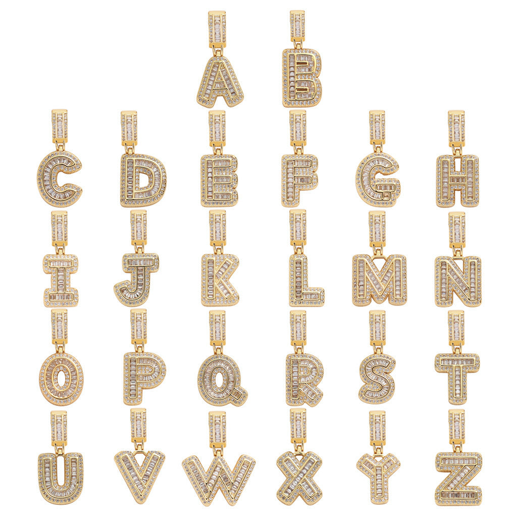 Hip Hop Letter Iced Link Cubic Zirconia Pendant Necklace for Men and Women