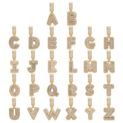 Hip Hop Letter Iced Link Cubic Zirconia Pendant Necklace for Men and Women