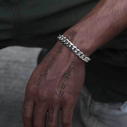 6-12 mm Polished Cuban with Stone-Accent Clasp Hip Hop Bracelet with Stainless steel Base - CHA151