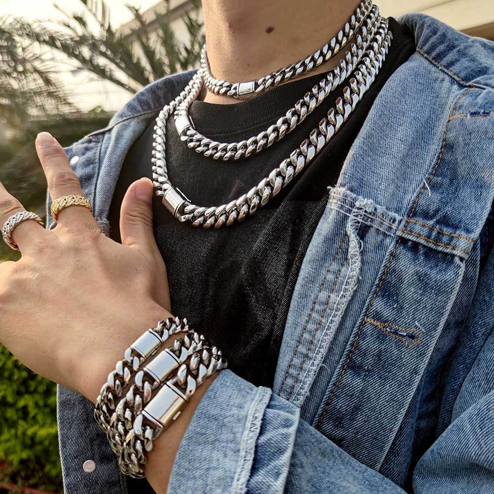 8-14 mm Rounded Polished Cuban Stainless steel Necklace or Bracelet - CHA016 product image