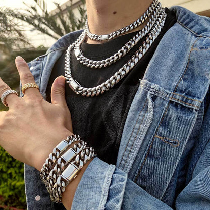 8-14 mm Rounded Polished Cuban Stainless steel Necklace or Bracelet - CHA016